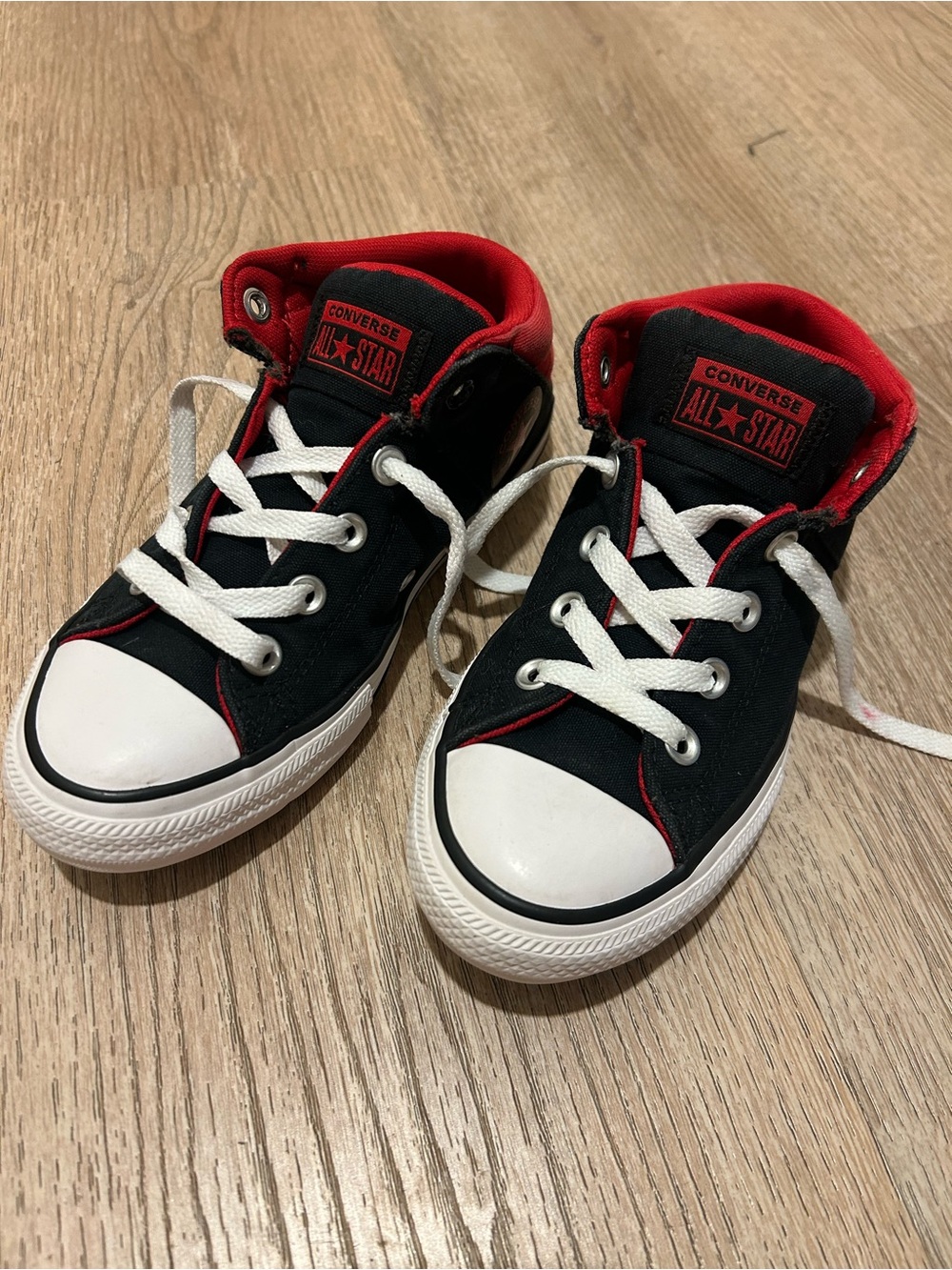 Converse Kids Black and Red High Top Sneakers